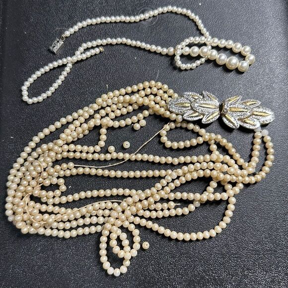 Vintage Jewelry - Vintage Faux Pearl Craft Bulk Bundle of Jewelry